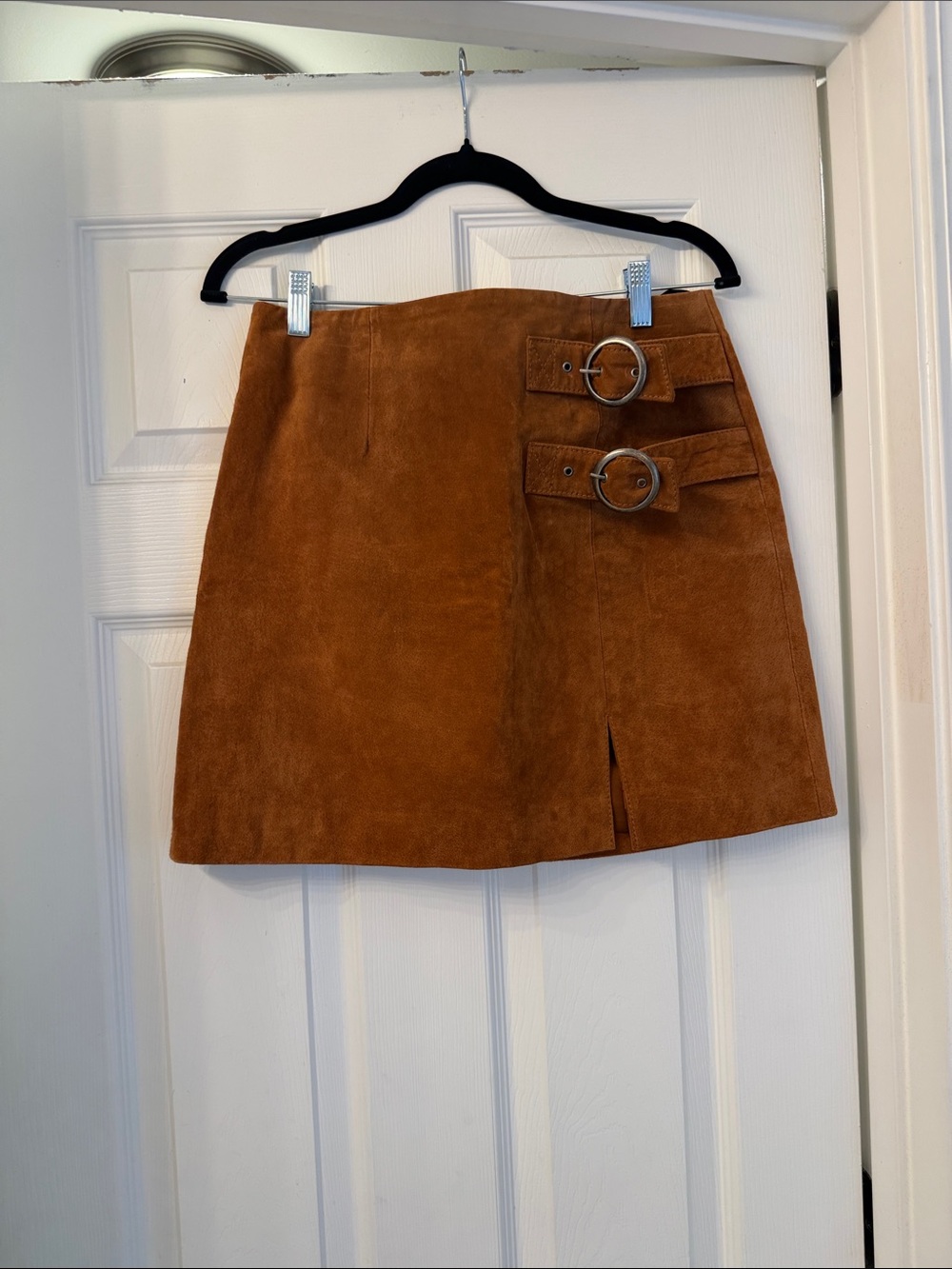 Blank NYC Rust Suede Mini Skirt with Dual Buckle Straps